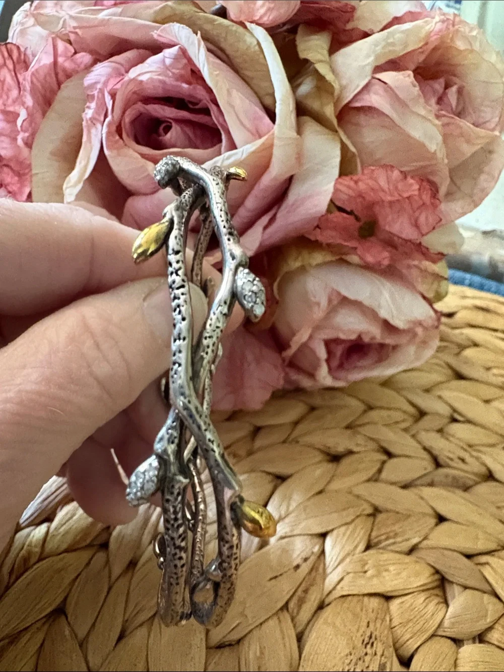 Dweck Diamond Sterling Silver & Gold Plated Oval Bangle Bracelet - Picture 3 of 8
